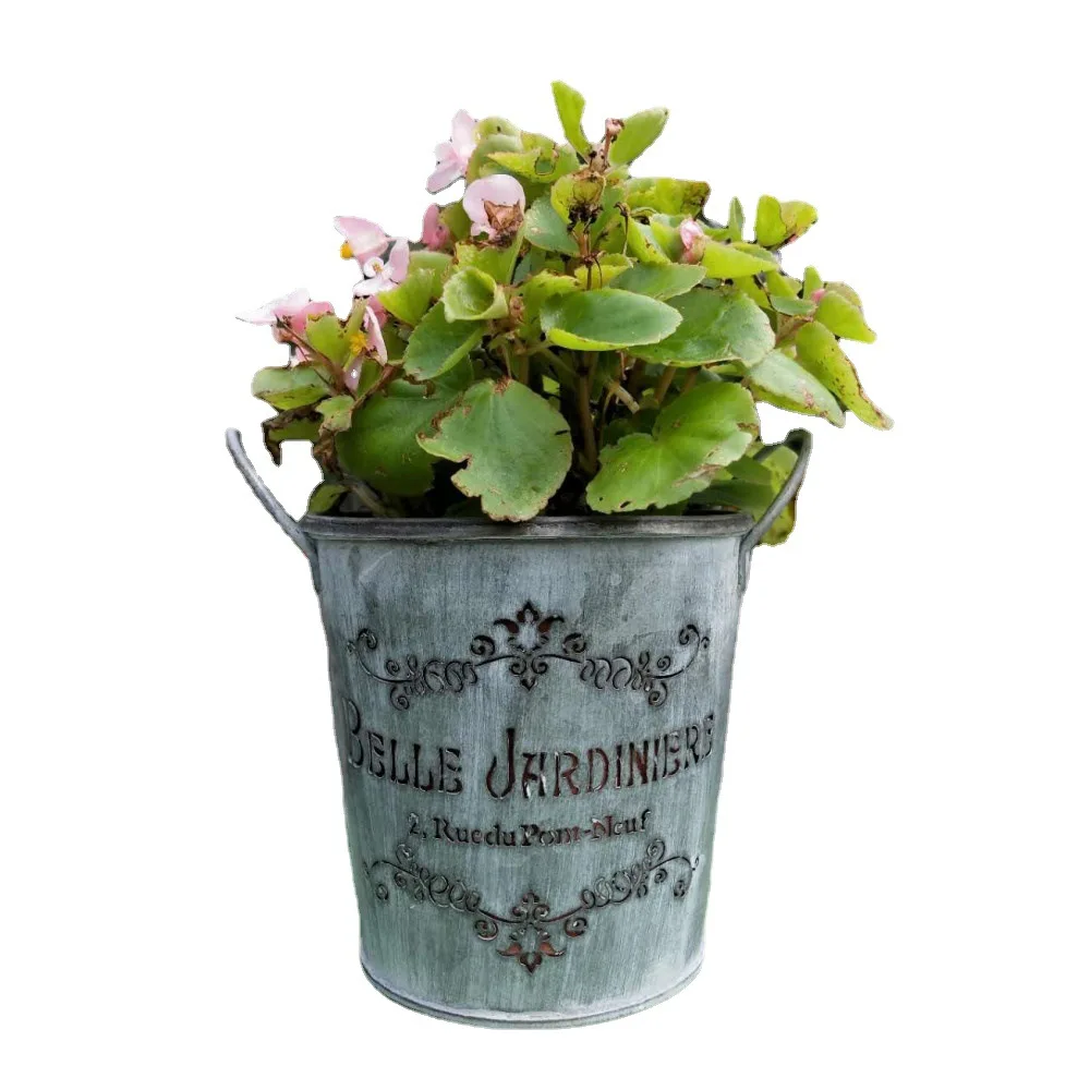 

Factory direct sales wrought iron hollow English letters binaural iron bucket decorative set basin wholesale