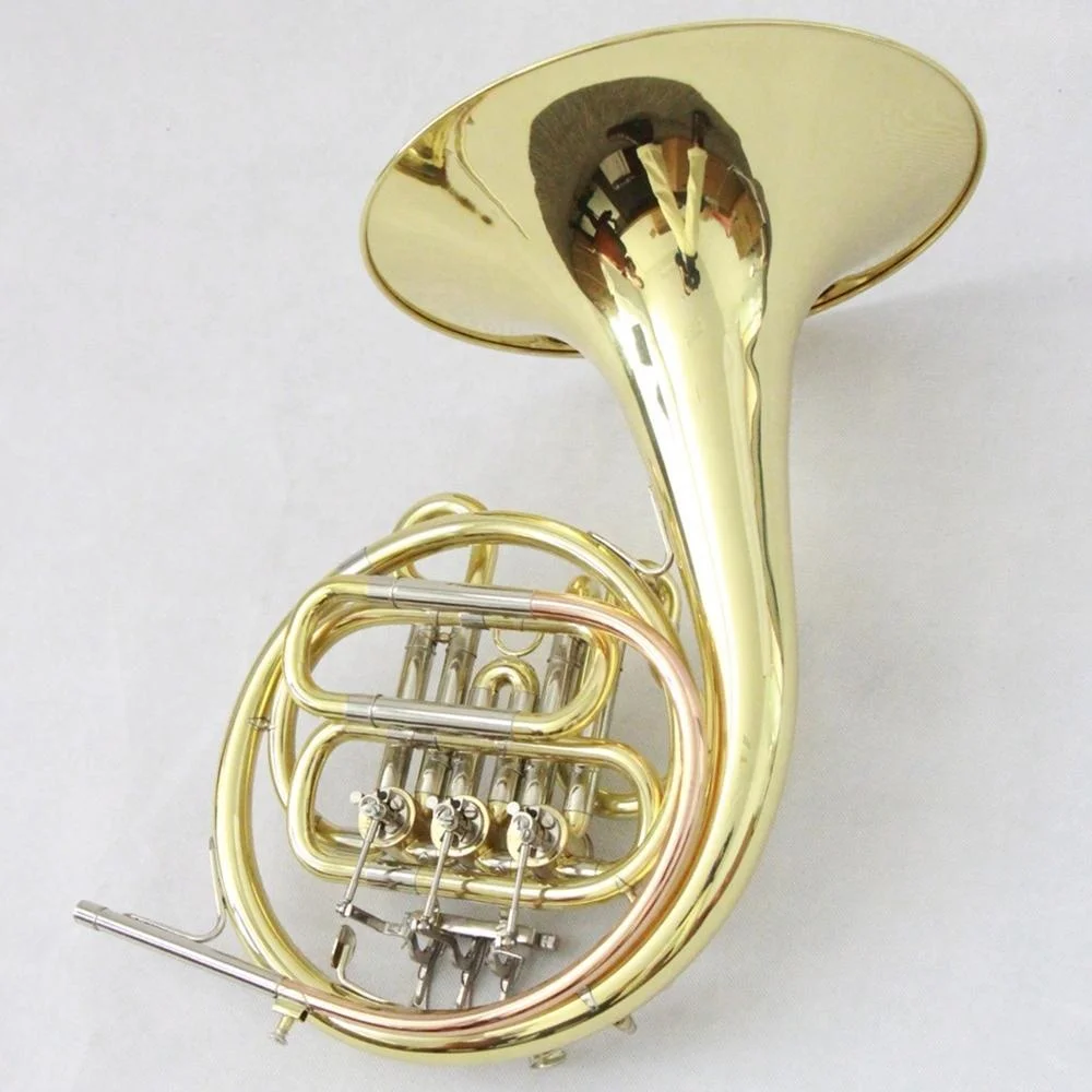 Wholesale Brass Instruments Good Quality French Horn Instrument 3 Key Small Gold Lacquered French Horn