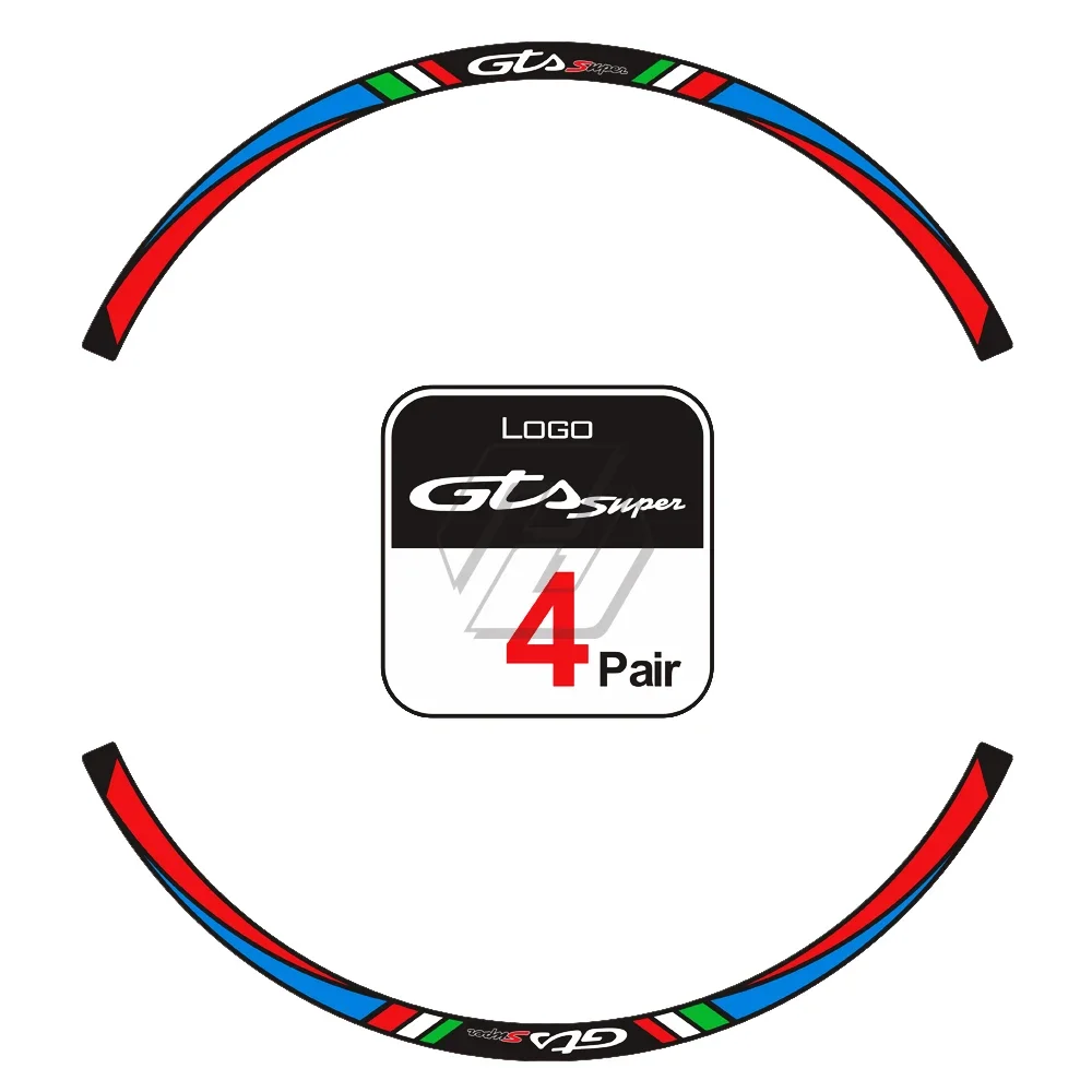 

Motorcycle 12" Wheel Reflective Sticker Kit Case for Vespa Sei Giorni GTS 300 300ie Touring Rim