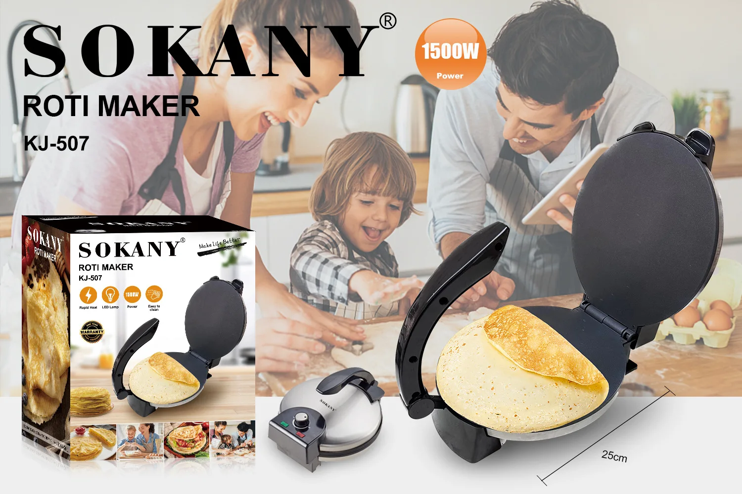 SOKANY 507 pembuat Roti listrik dan Crepe, pembuat rumah Spring Roll dan Flatbread