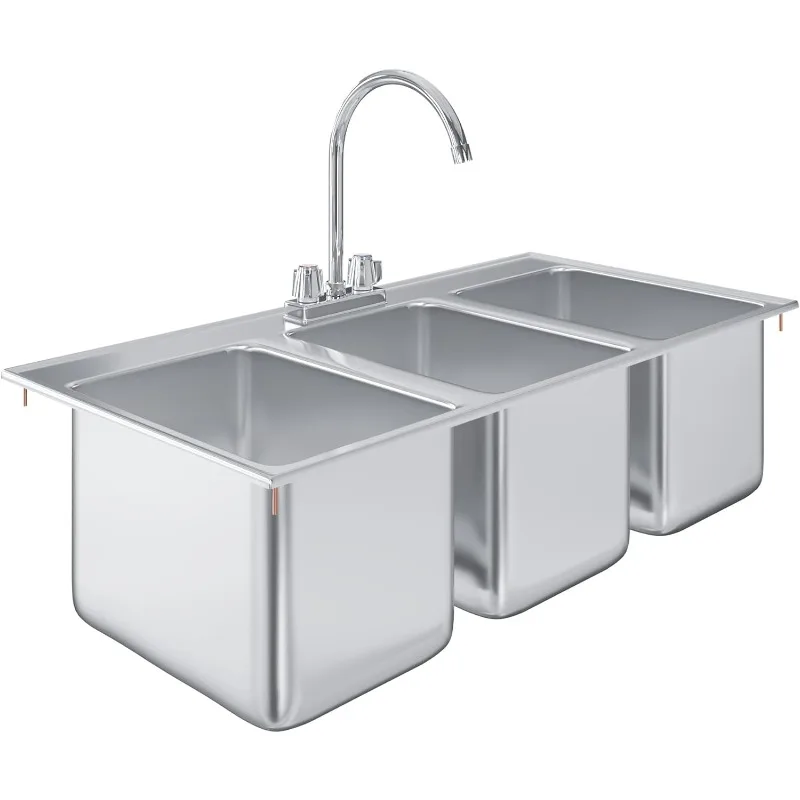 AmGood Stainless Steel Drop Sink - 3 Compartment Drop in Sink | NSF Certified (10