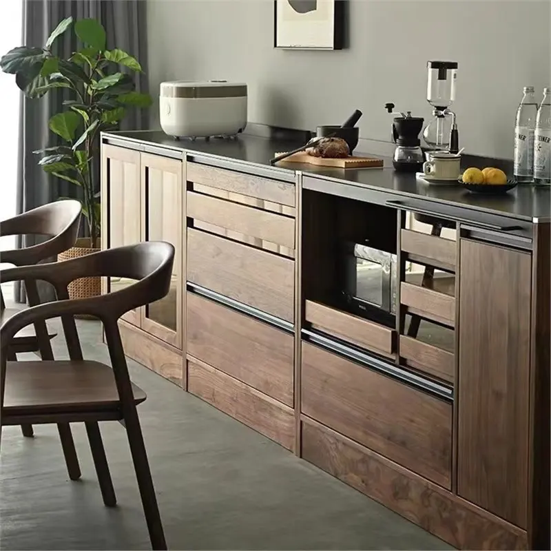 خزانة أرضية صغيرة للوجبات من خشب الجوز الأسود في أمريكا الشمالية قابلة للتخصيص لتخزين الشاي الياباني