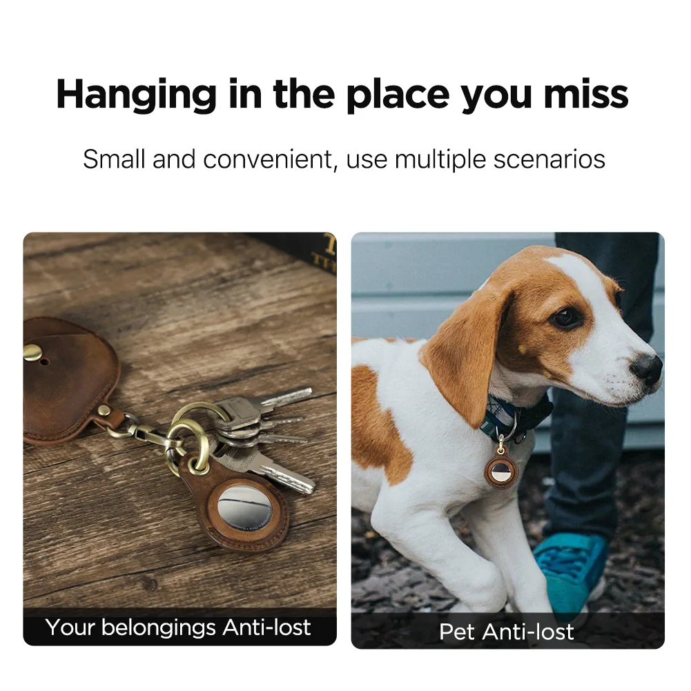 LLavero de cuero genuino para caja Airtag, localizador, rastreador, dispositivo antipérdida, soporte para llavero, cubierta para Apple Airtag,