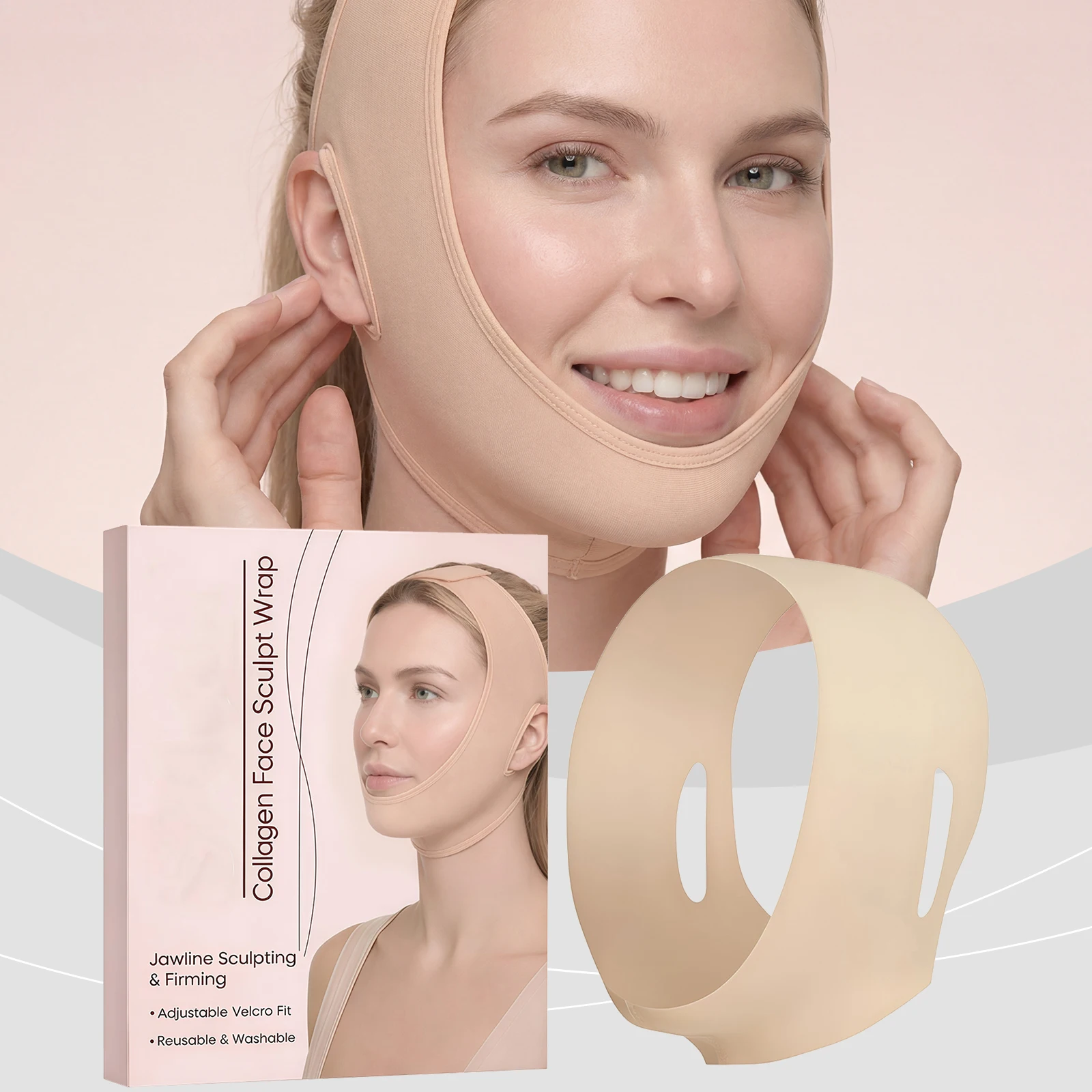 Wiederverwendbare, verstellbare Gesichtsstraffungsbandage zur Straffung der Halslinie, Entfernung des Doppelkinns, atmungsaktiver V-Shape Gesichtsriemen, Kieferlinienformer – Detail 5