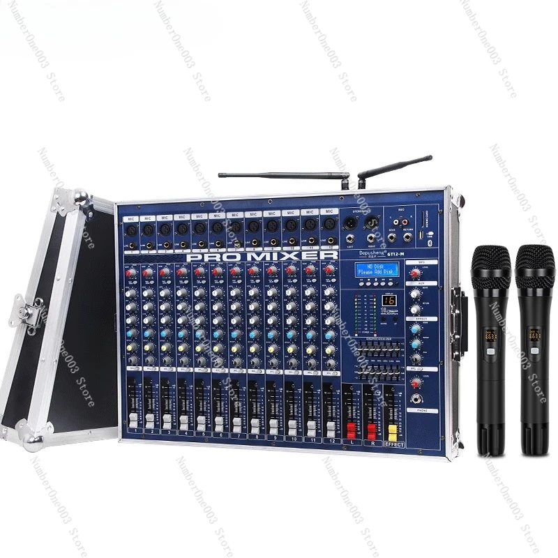 

DePusen GT8M Audio Mixer Amplifier All-in-One with Microphone 8 Channels Bluetooth High Power Flight Case Stage Wedding