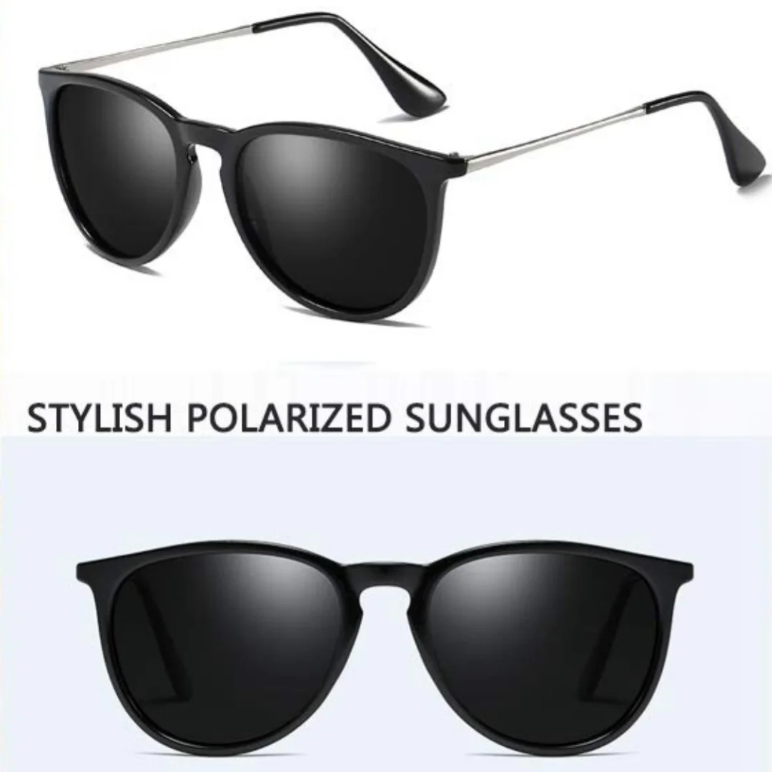 Polarized Sunglasses for Women Brand Design Round Vintage Style Erika Black Frame UV400 Protection