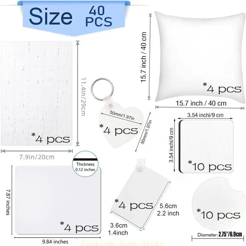 N5KA 40 PCS Sublimation Blanks Products Consern chiewskains Cover Cover Custer Coasters Mouse Pad Puzzle