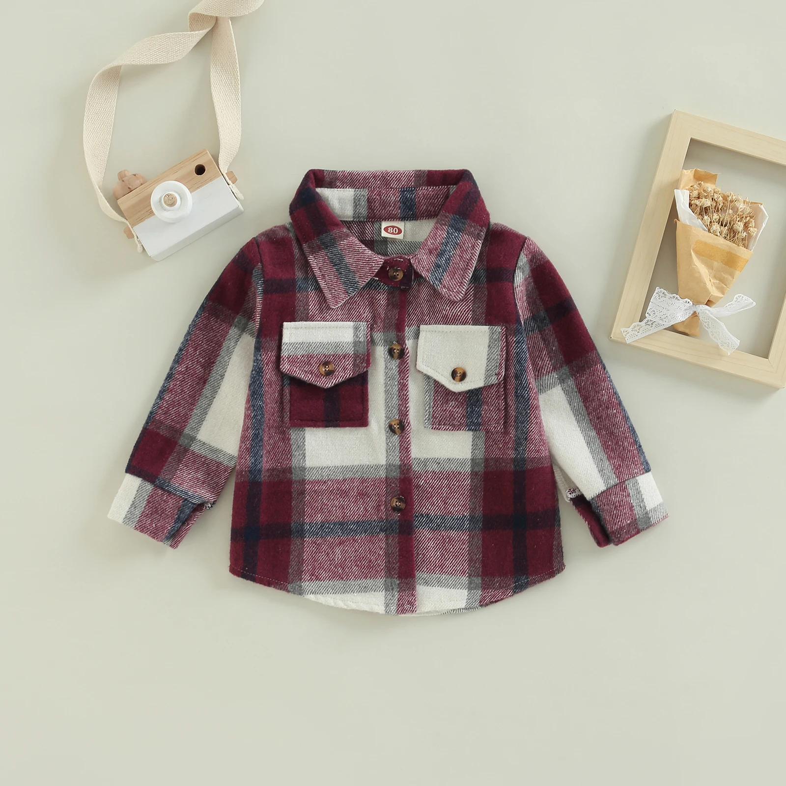 Autumn Boys and Girls Colorful Plaid Shirt Jacket Casual Lapel Long Sleeve Button Cardigan Jacket with Chest Pocket Shirt Coat