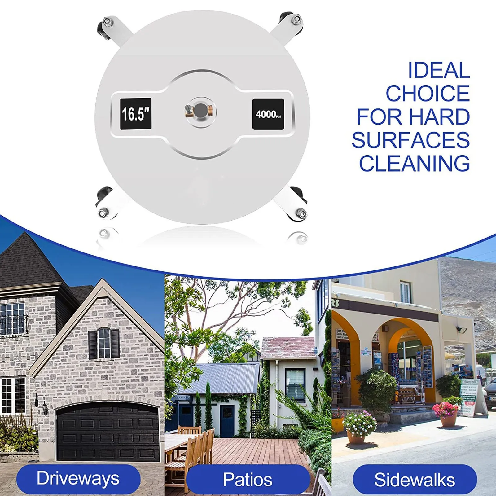 Driveway Power Washer Stainless Steel  Cleaner High Efficiency 4 Wheels Dual Nozzle with 2 Extension Wand for Sidewalk