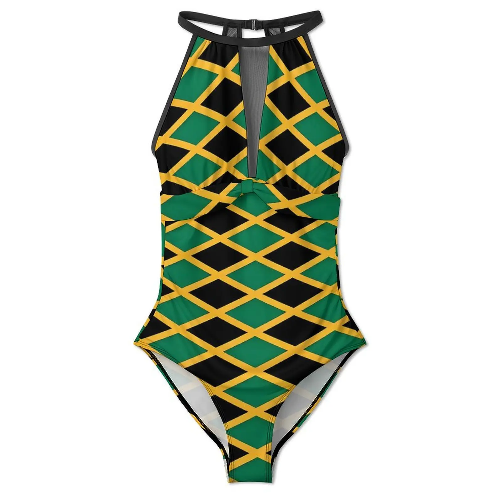 Jamaican Flag Swimsuit Sexy Yellow And Green One Piece Swimwear Push Up Swimsuits Fantasy Sport Beach Wear image 2