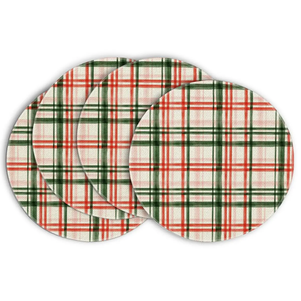 Buffalo Plaid Merry Christmas Round Placemats Set of 4/6, 14 Inch Winter Round Table Mats for Dining Decoration