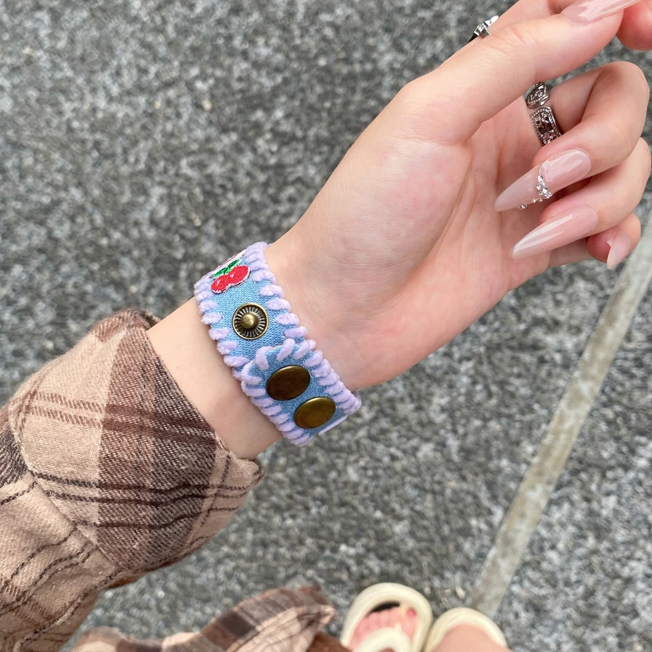 Cute Bear Rabbit Strap For Apple Watch Band 46mm 38 40 41 44 42 45 49mm Embroidery Bracelets iWatch Series 10 9 8 7 6 SE Ultra 2