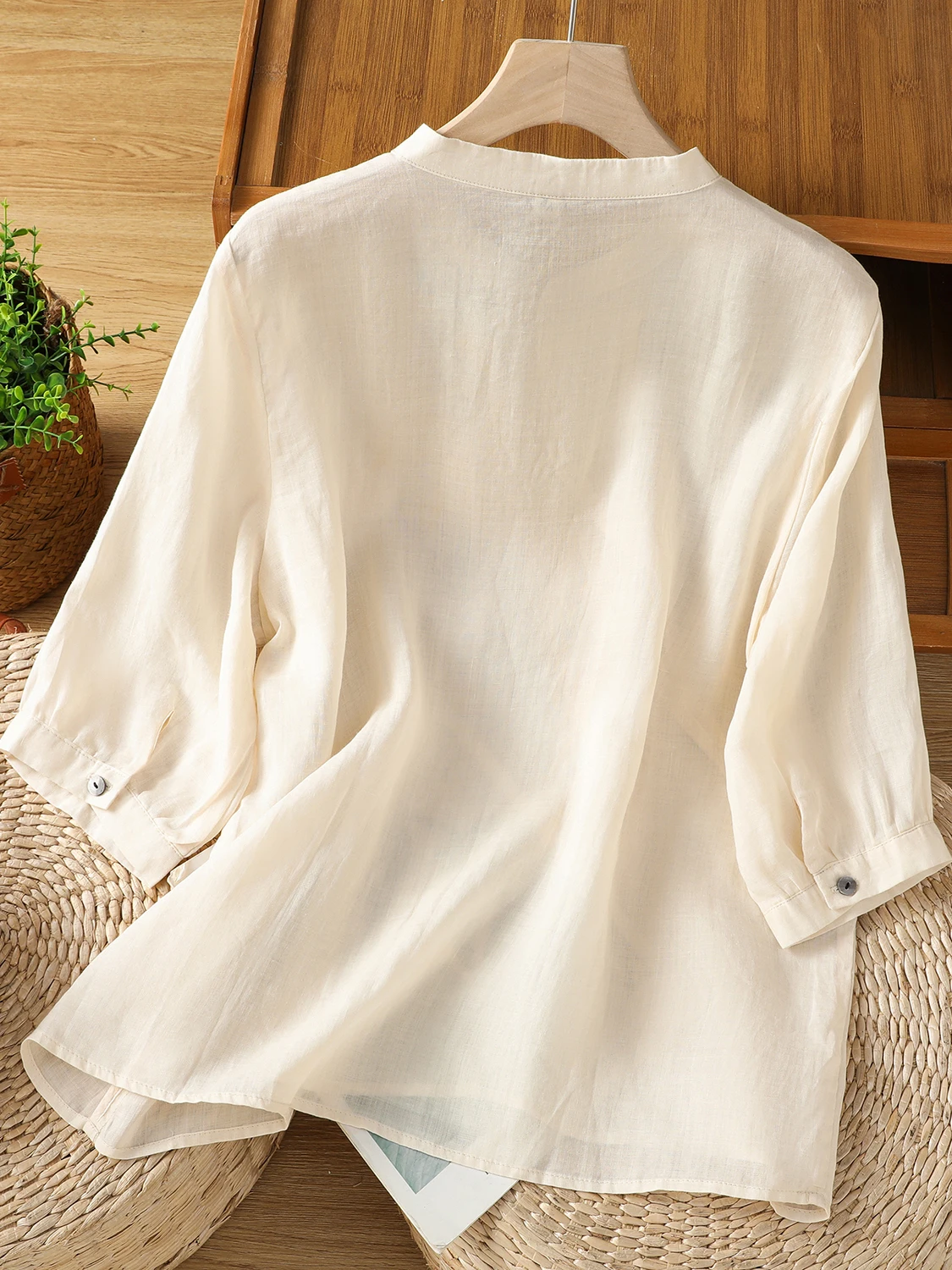 صيف 2025 جديد حجم كبير المرأة القطن الكتان فضفاض مطرز irt الفنية الصينية Sle قمة المرأة Faion #5