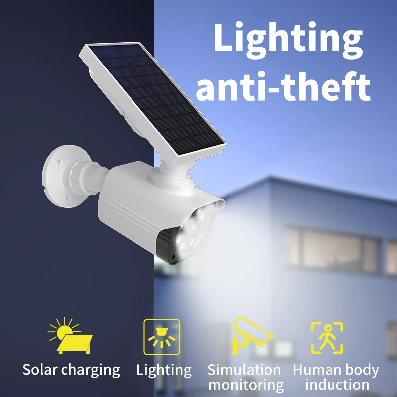 1PC Solar Battery Powered, Waterproof Fake Security Camera, Dummy Cameras, Motion-Activated Flood lights, Realistic Look