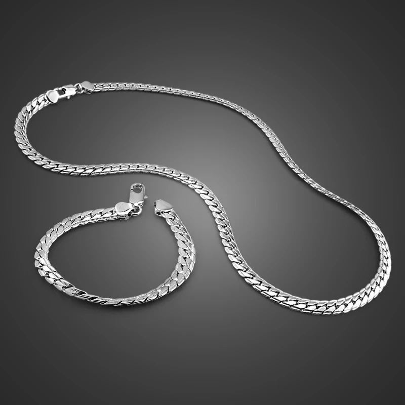 

925 sterling silver Cuban chain 5MM full side fashion charm jewelry street hip-hop men's and women's set necklace bracelet gift