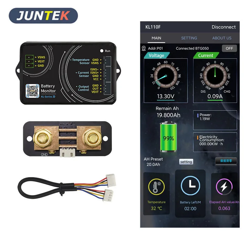 Monitor de Bateria Bluetooth Testador de Bateria Tensão Corrente va Medidor Bateria Coulomb Medidor Indicador de Capacidade Kl110f 0120v 0-100a