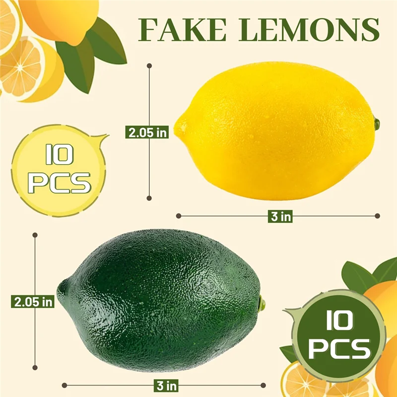 LICE-20 pezzi di limone artificiale in schiuma per la cucina domestica, festival, decorazioni per feste, centrotavola per matrimoni