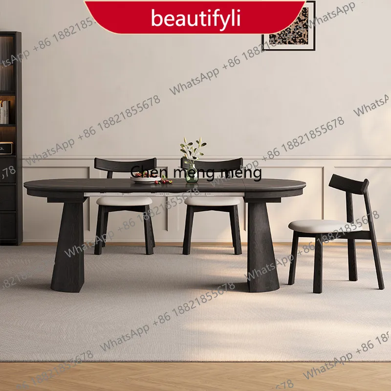 

A38 Household small apartment folding dining table solid wood table black walnut retractable round table
