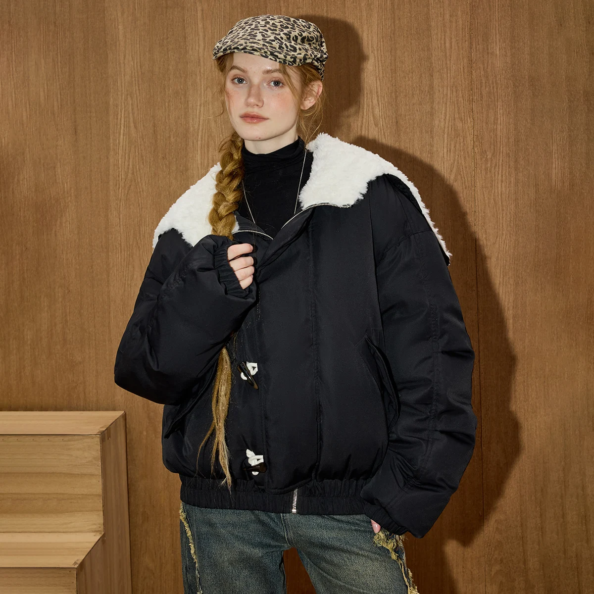 

Coolhut, парка с меховым капюшоном и лацканами, зимняя парка из 90% пуха, свободное пальто, универсальная верхняя одежда в ленивом стиле, плюшевая защита от перьев