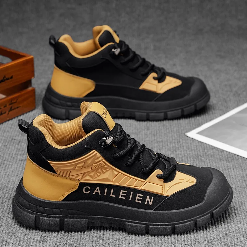 

Men Hot High-Top Platform Leather Boots Casual Outdoor Sneakers Motorcycle Ankle Style Perfect for Work Hiking Masculine Sapatos