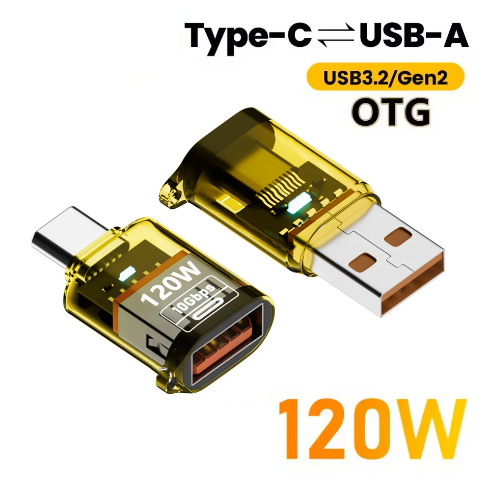 Adaptateur OTG 120W Type C vers USB 3.2, USB femelle vers Type C mâle, connecteur d'alimentation de charge rapide pour PC tablette Xiaomi Huawei