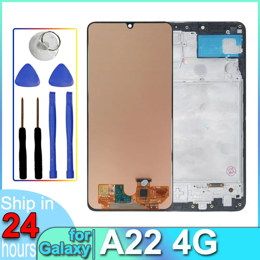 Nueva Pantalla LCD OLED para Samsung Galaxy A22 4G A225F, Pantalla Táctil Digitalizadora de Repuesto para Samsung A22 A225M con Marco