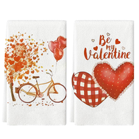 2Pcs, Valentine's Day Romantic Bicycle and Heart Kitchen Towels, 40Cm*60Cm Towel Set, Super Absorbent Soft Cleaning Cloth, Cooking Baking Tea Towel, Hand Towel, Cleaning Cloth, Dishcloth, Kitchen Decoration, Living Room Decoration, Kitchen Essentials, Home Essentials
