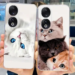 For Honor 90 Pro Honor90 Capas Case Transparent Soft TPU Slim Bumper Cover On Huawei Honor 90Pro Lovely Cat Animals Pattern Case