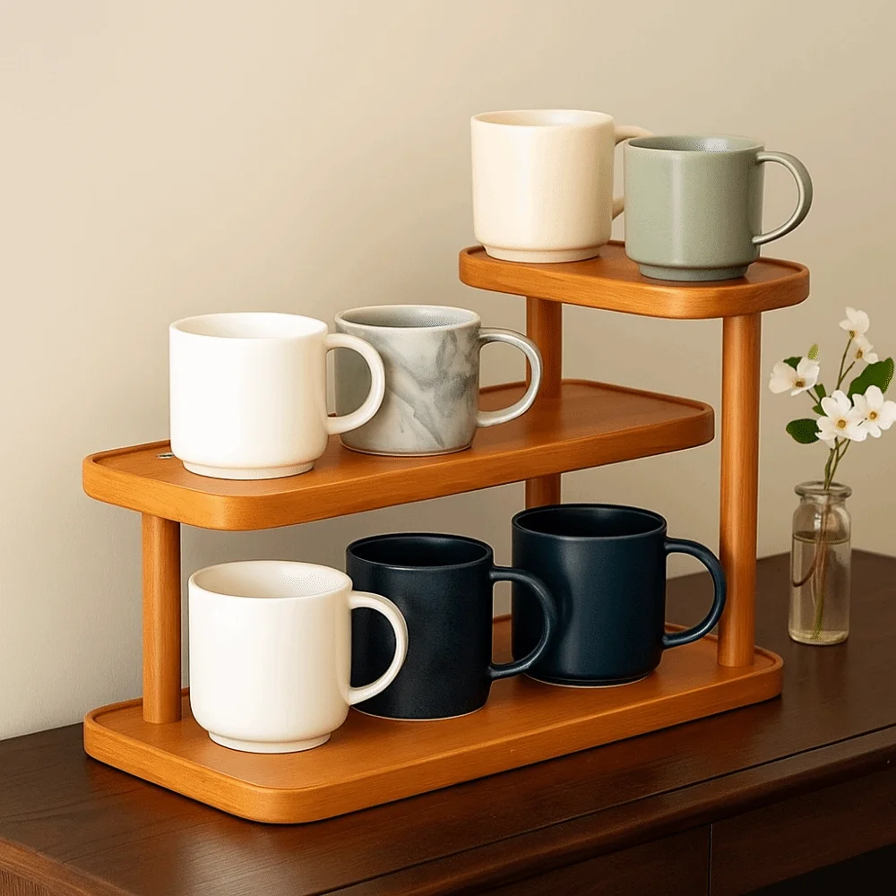 

Bamboo Cup Holder Space Saving Large Capacity Water Bottle Holder Anti-drop Doll Figures Model Shelf Doll Storage