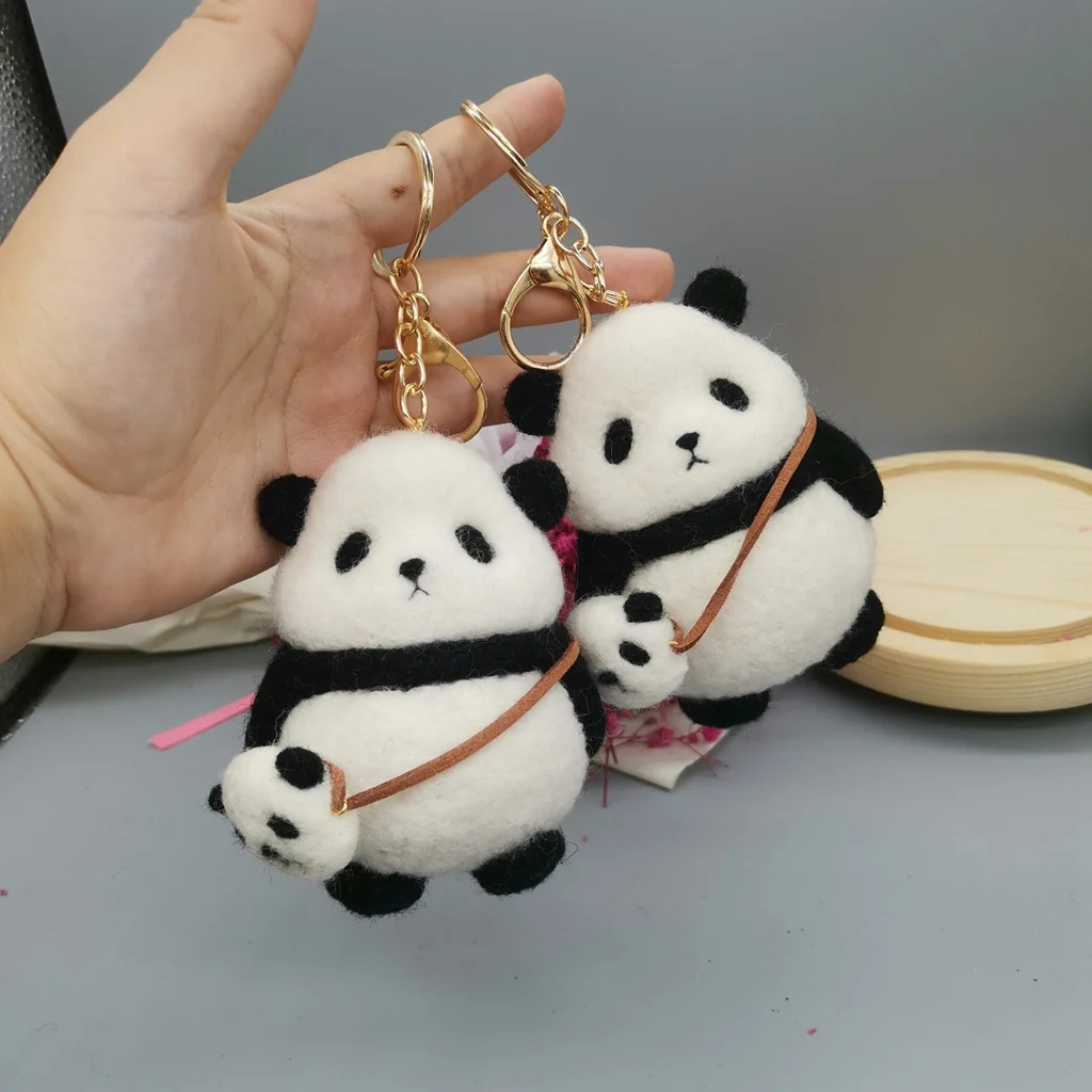 10cm Mini Cute Doll Handmade Wool Felt Panda Pocket Elf Bag Pendant Toy Animal Monster Gift Ornament For Girl