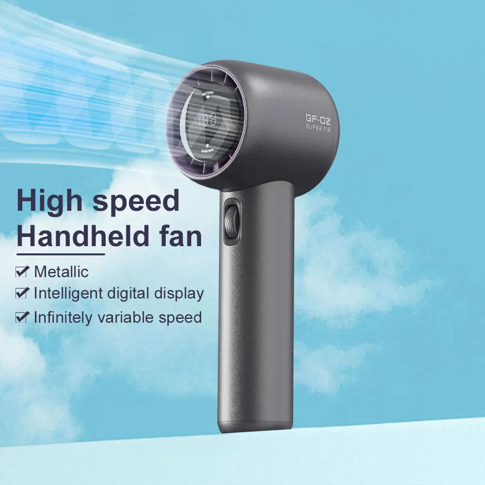 Handheld Turbo Fan Battery Operated High-Speed Mini Fan Digital Display Mini Personal Fan for Outdoor Travel Camping