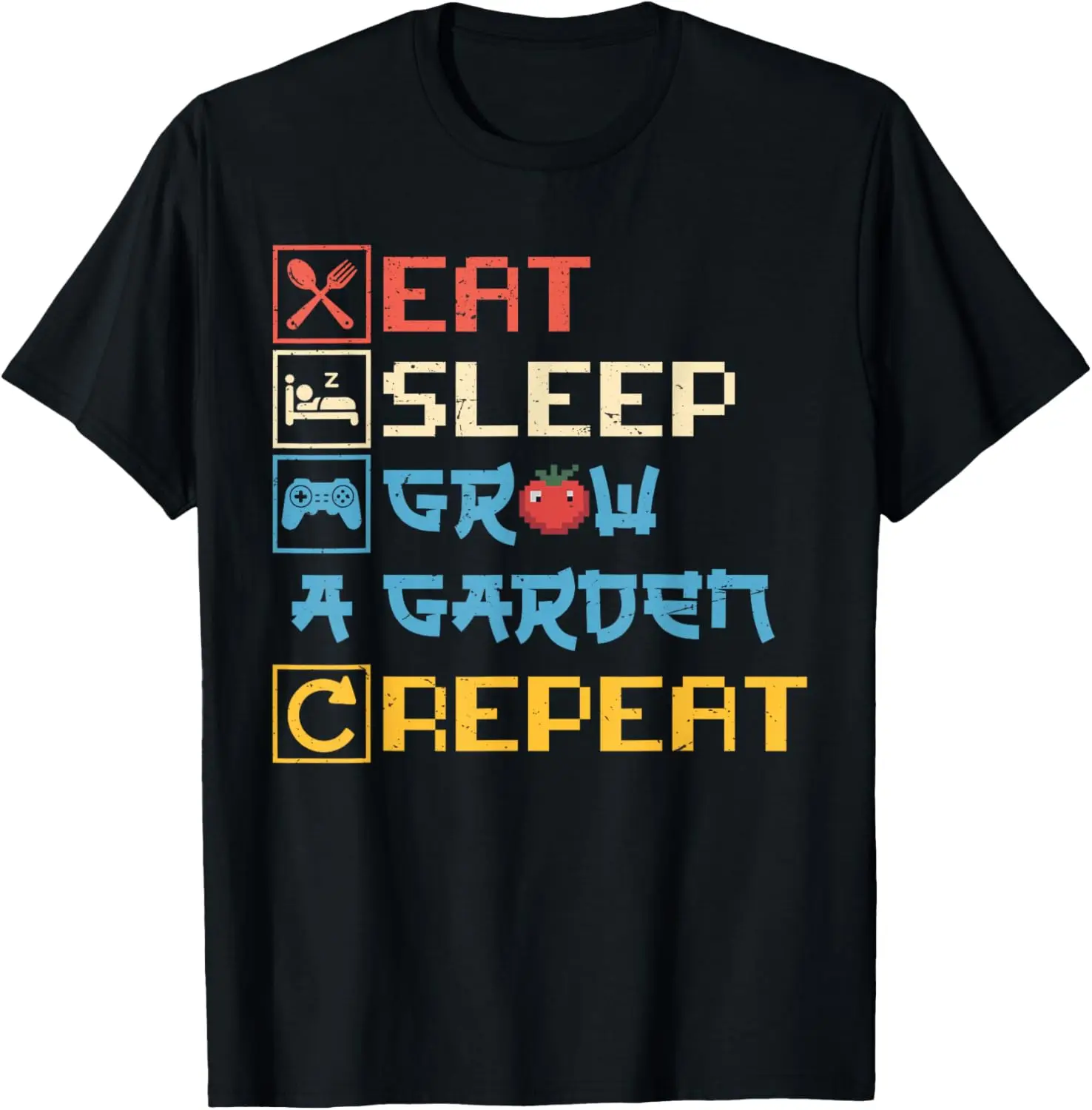 Eat Sleep Grow A Garden Repeat Funny Gardening Lover Gaming T-Shirt 100% Cotton Trendy Y2K Short-Sleeve Tee-Soft, Quick-Drying,