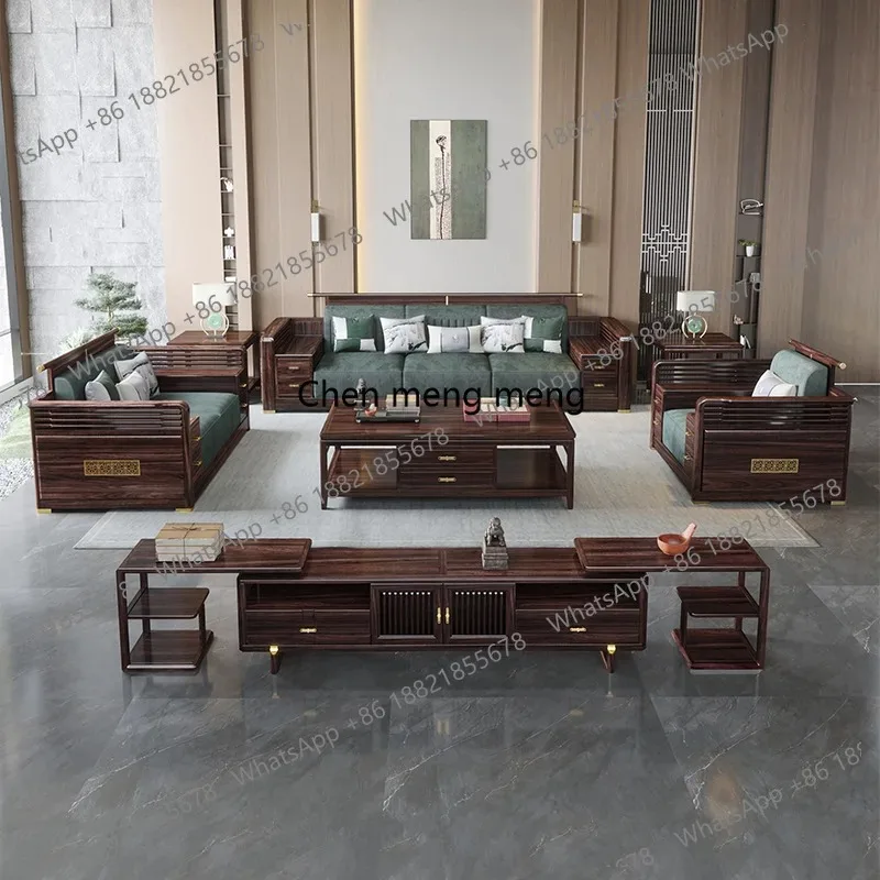 E136  New Chinese-style ebony sofa combination modern light luxury living room full set of large-scale high-end villa furniture
