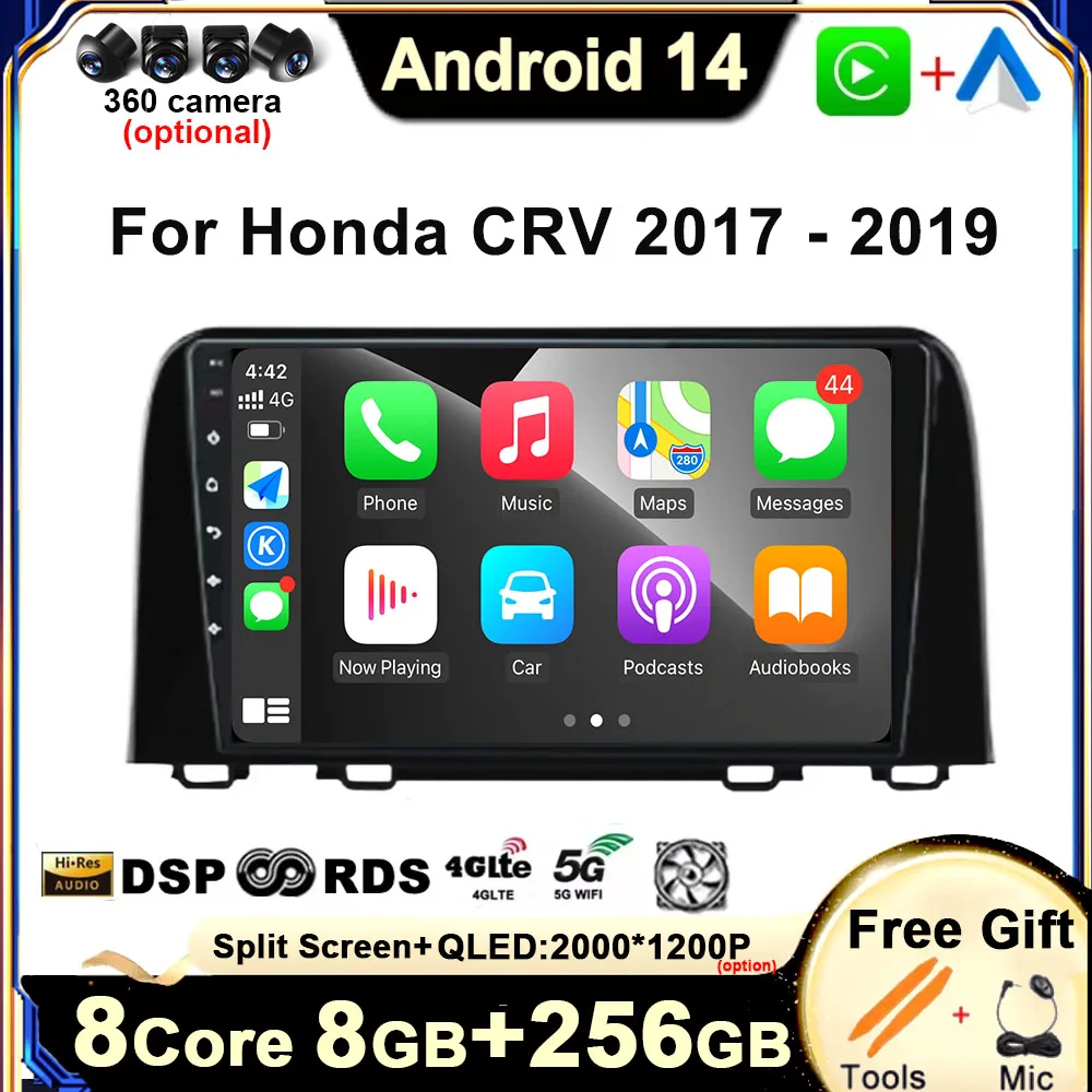 

For Honda CRV 2017 2018 2019 Android 14 Auto Radio Car Multimedia Player GPS Navigation Screen Audio DSP Stereo No 2 din DVD