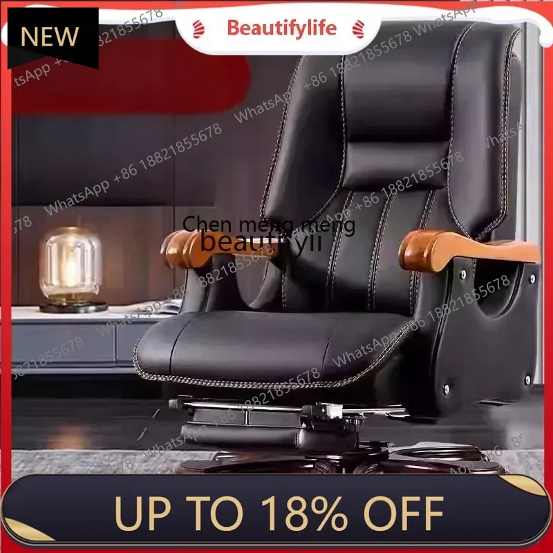 

P178 Business Genuine Leather Executive Chair Reclining Solid Wood Office Cowhide President Chair Comfortable Long Sitting Boss