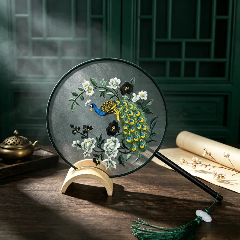 Gift Box Double‑Sided Embroidery Round Fan Chinese Style Handmade Suzhou Embroidery Fan Tassel Hanfu Dance Classic Craft Gift