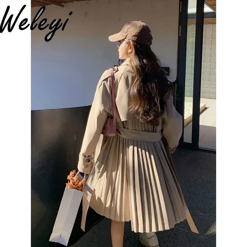 

Commute Mid-length Back Pleated Trench Coat Ladies Spring and Autumn 2024 New High-end Elegant Khaki Long Coats Jackets Women