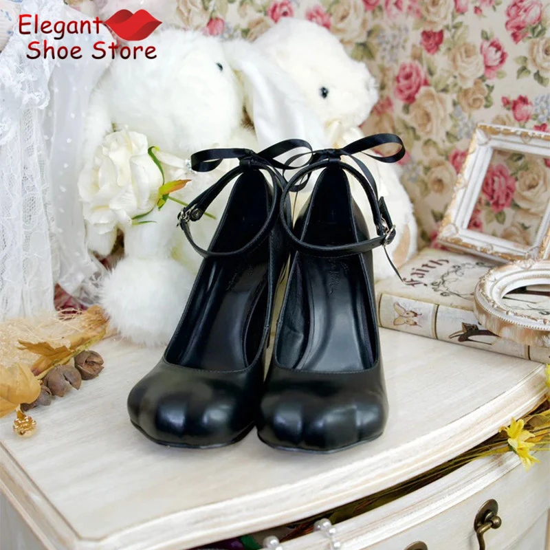 Cat Claw Soled Women's Mary Jane Shoes Sweet Lolita Bow Tie Ankle Buckle High Heels Pumps Summer Elegant Party Shoes