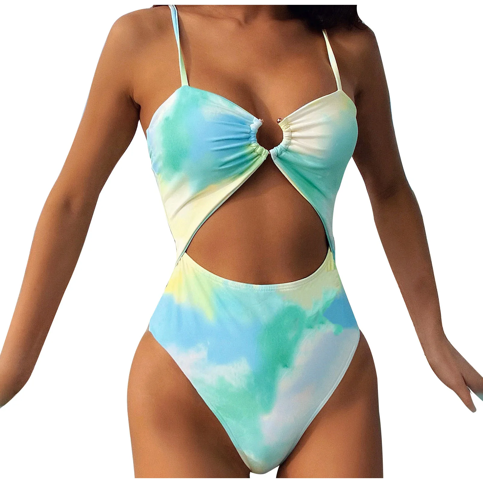 Ladies Sexy Bikini One-Piece Swimsuit Tube Top Hollow Printed Swimsuit