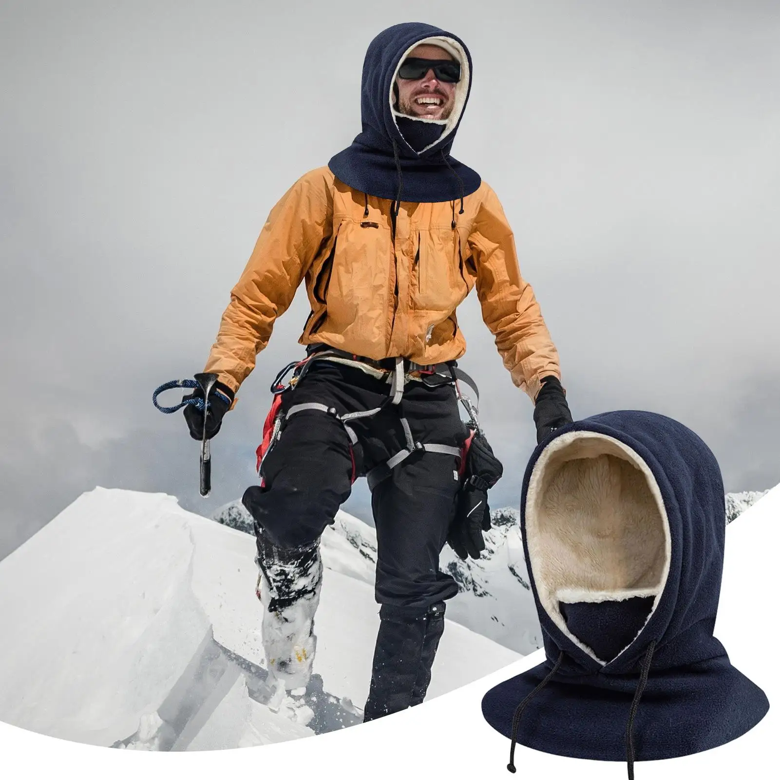 

Полнолицевой капюшон для холодной погоды с лыжной маской на шнурке для ежедневных поездок на работу, сноуборде, езды на мотоцикле, зимней рыбалки