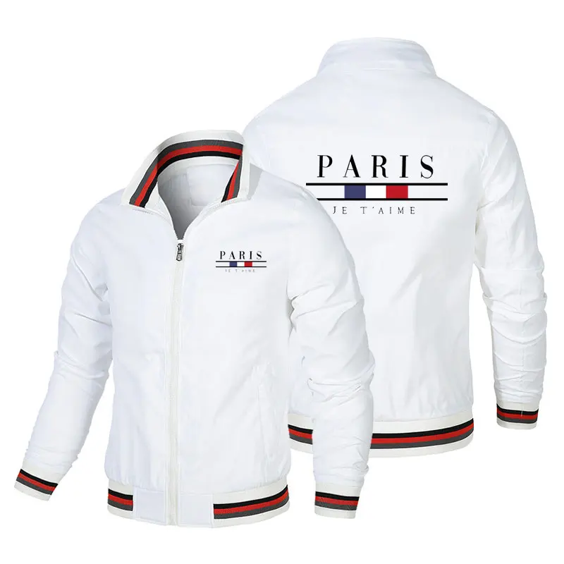 

Europe And America Style Casual Fashion Men's Jacket Paris Logo Printed Men's Clothing Woven Waterproof Zipper Harrington Jacket