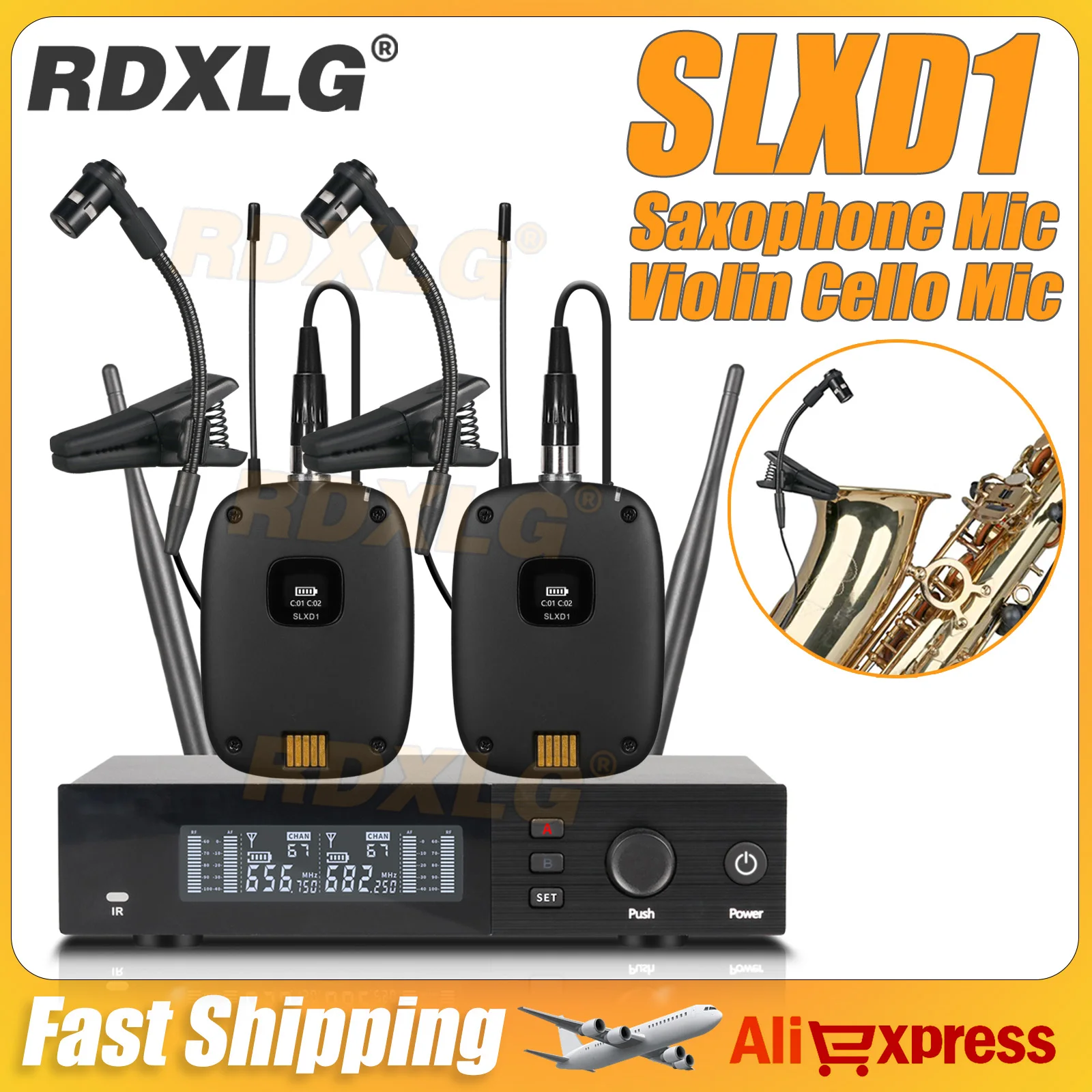 Band，SLXD4 SLXD1 Professional Wireless Instruments Saxophone Microphone Violin, Cello Dual Channel，Brass Percussion Mic，600MHz