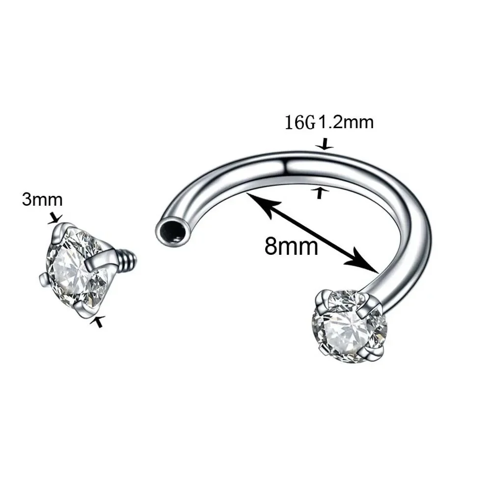 1PC Stainless Steel Crystal Hoop Ring Piercing Nose Ear belly Rings Women Men Cartilage Helix Earrings Daith Piercing Jewelry