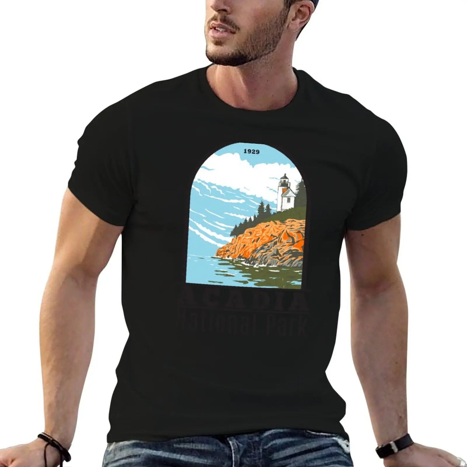 Acadia National Park Bar Harbor Lighthouse Maine T-Shirt vintage graphic tee korean fashion shirts graphic tee men