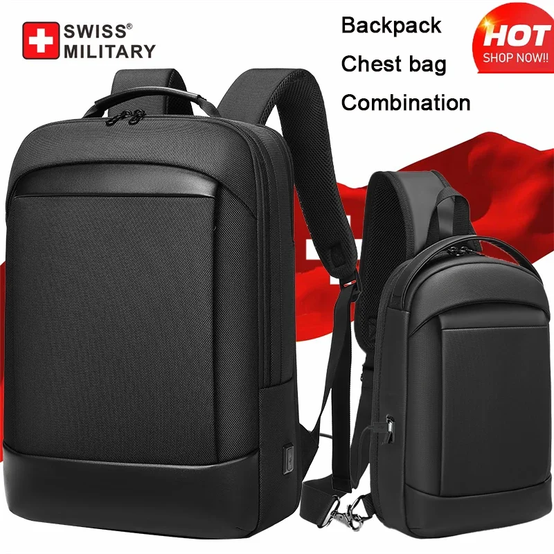 SWISS MILITARY New Design Business Backpack Men Casual Travel Multifunctional Black Backpack Fashion Male Laptop Bag Mochila