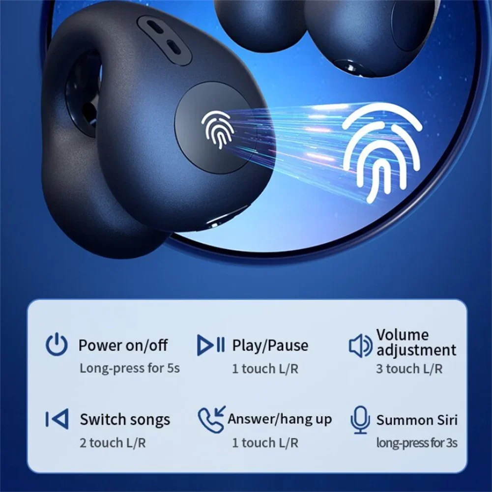 TWS หูฟังแบบหนีบตัวต่อกระดูกหูฟังไร้สายตัดเสียงรบกวนหูฟังเพลงพร้อมเคสชาร์จหูฟังเล่นกีฬาสำหรับวิ่ง