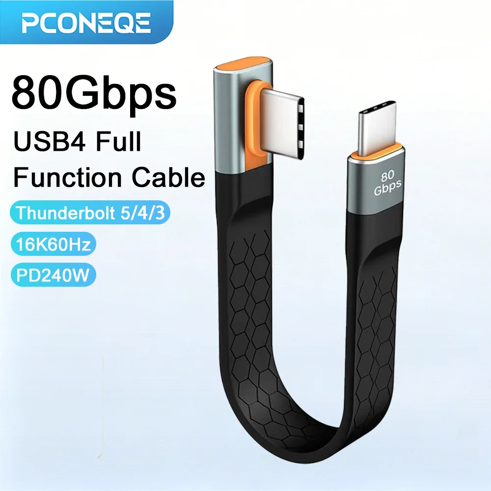 PCONEQE Thunderbolt 5/4/3 USB4 Full Function USB-C Cable 240W 80Gbps Data Transfer 16k60Hz Video Transfer for iPhone Pc Laptop