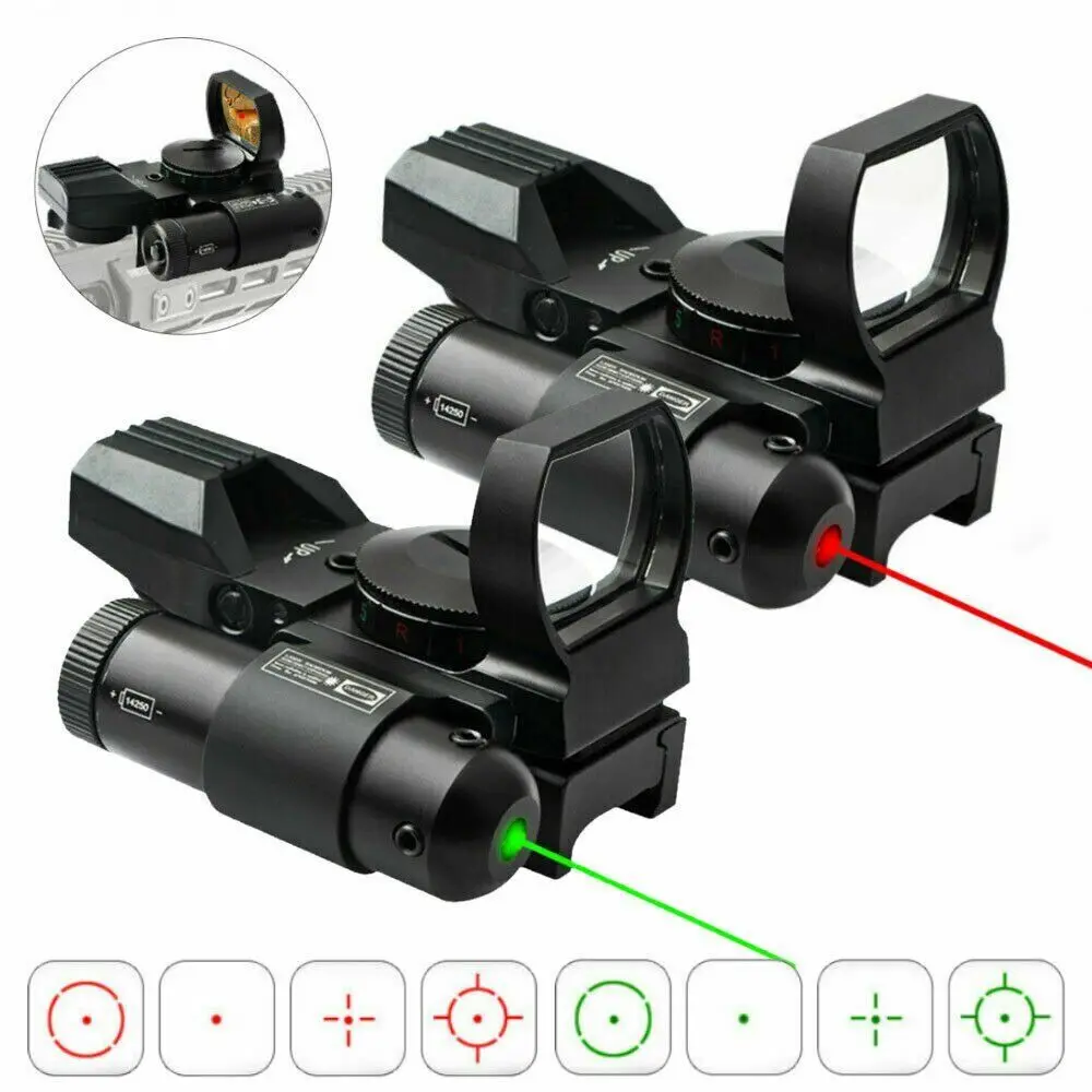 Reflex Sight Red Green 4 Reticle Optics With Green/Red Laser & Pressure Switch