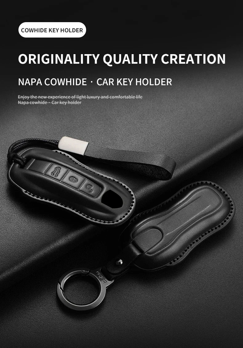 Top Layer Leder Auto Schlüssel etui Cover Shell für Porsche 718 Cayenne Panamera 911 Macan Taycan Cayman Boxster Autos chl üssel Zubehör – Detail 2