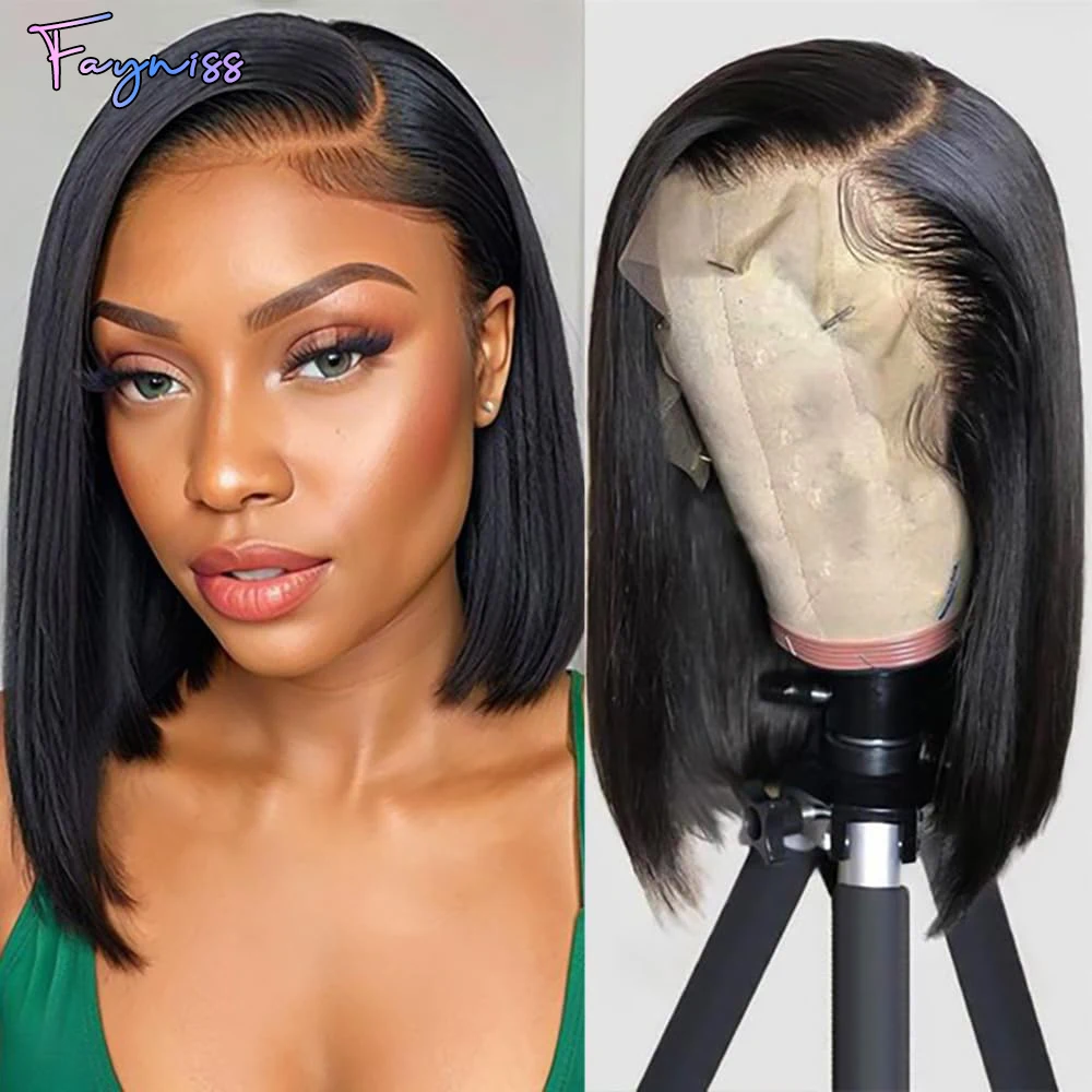 Beaiss-Peruca Curta Direta para Mulheres, Cabelo Humano, Perucas Lace Front, 13x4 HD, Transparente, Renda 4x4, 100% Cabelo Humano Brasileiro